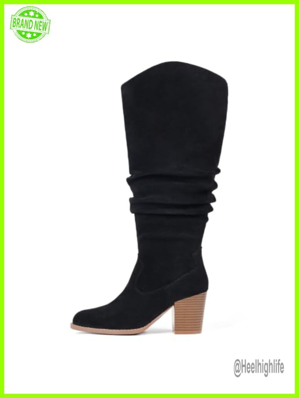 Womens Knee High Boots Faux Suede Wide Calf Slouch Tall Block Heel